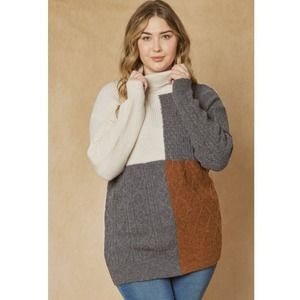 Entro Turtleneck Sweater Womens Size 1X Chunky Cable Knit Long Pullover Cozy